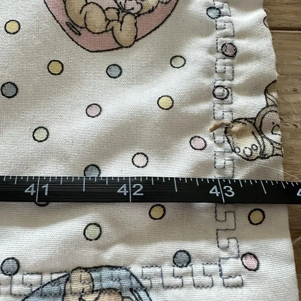 VTG 90s Hand Sewn Precious Moments Flannel Baby Blanket Bears Hearts White 45x44